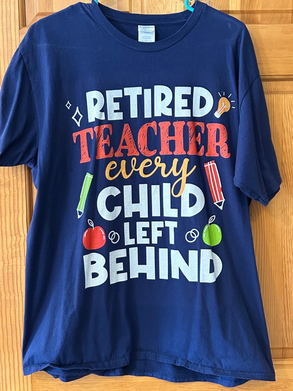 Retired Teacher Every Child Left Behind Graphic Tee - Navy